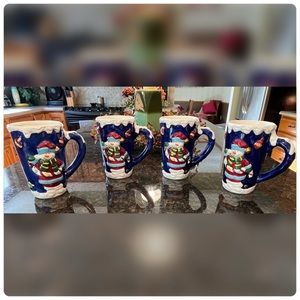 Gibson-Set of 4-Snowman Mugs-3-D-Rare!!!